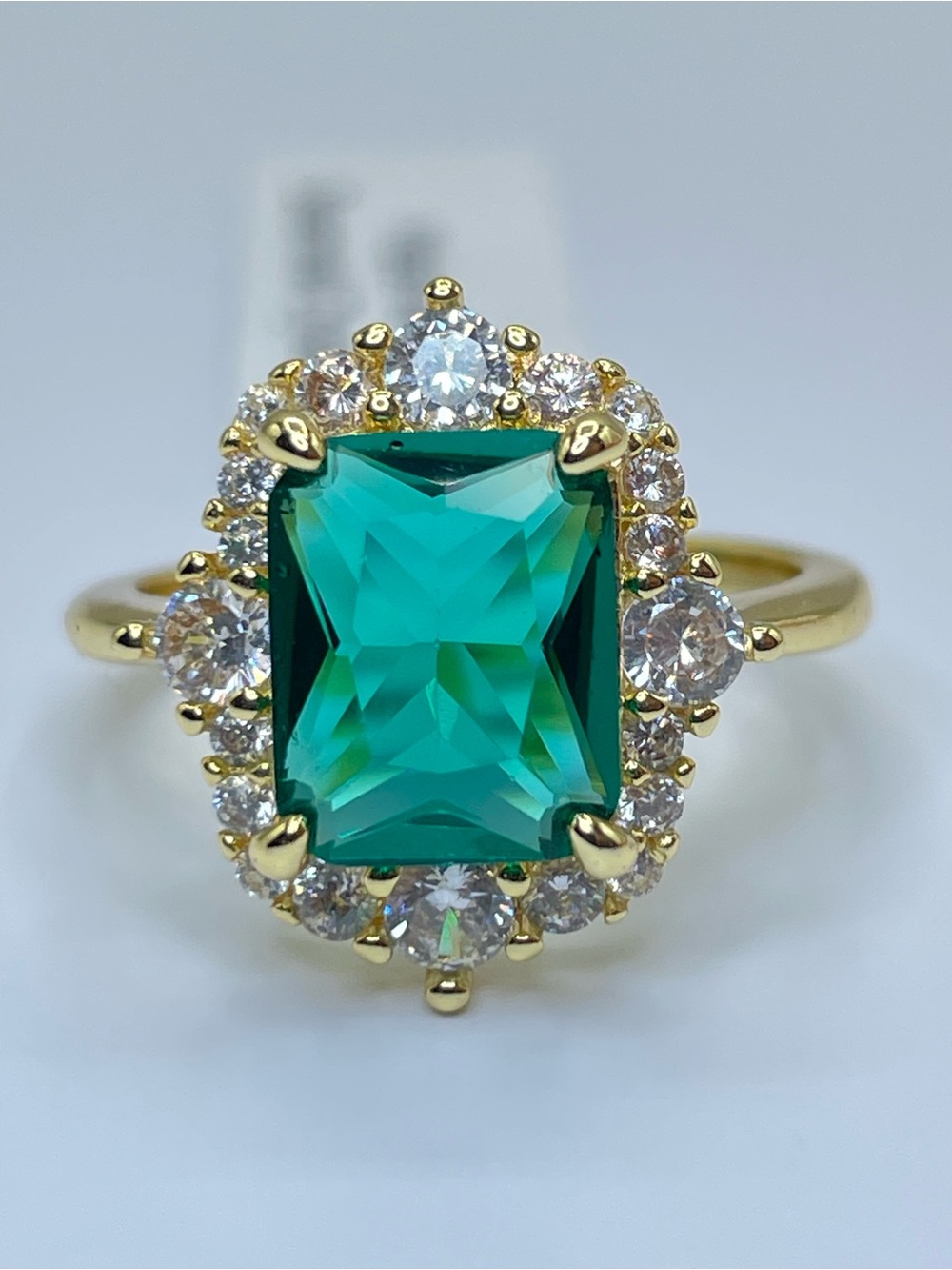 Swarovski Crystal Elements Emerald Green Crystal Halo Ring Sz 7